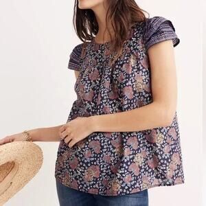 Madewell Story Cottagecore Farmcore Short Flutter Sleeve Navy Floral Women's 6